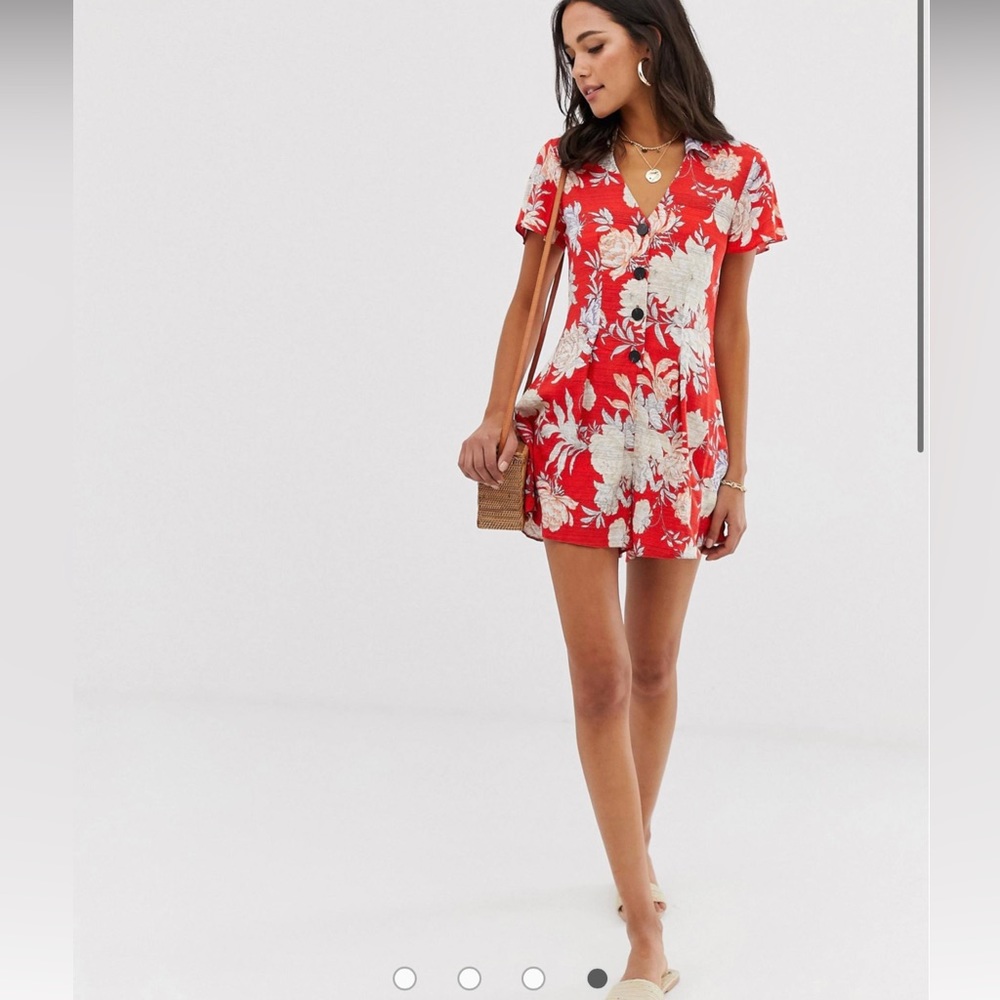 ASOS button front tea romper in floral print